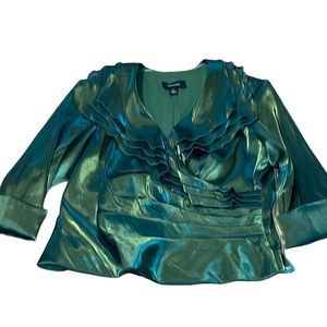 R & M Richards Fancy Festive Green Blouse, Top, Large